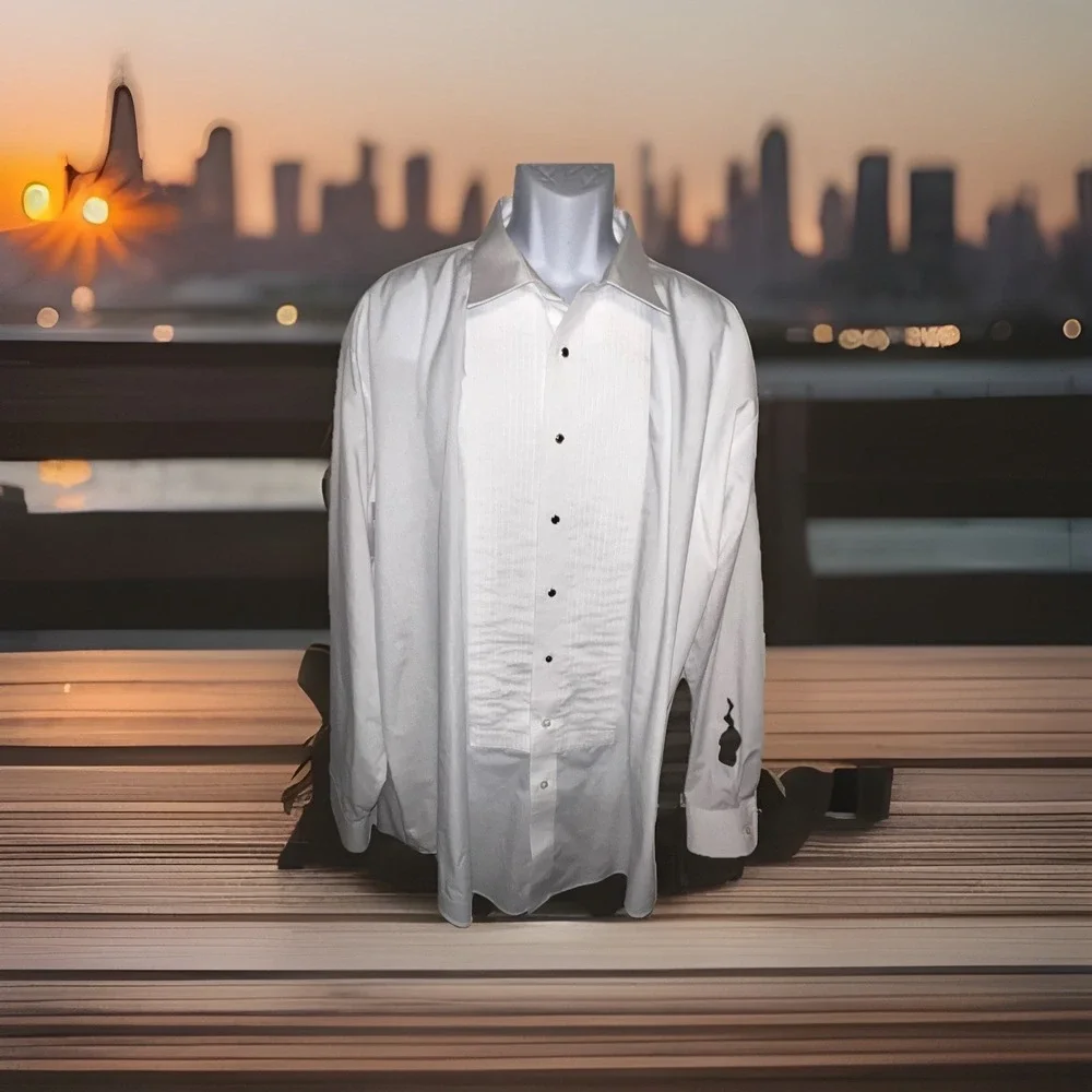 Neil Allyn 2XL Men's Tuxedo Shirt Pleated‎ White Jeweled Buttons